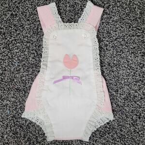 Vintage Tulip Eyelet Lace Striped Romper